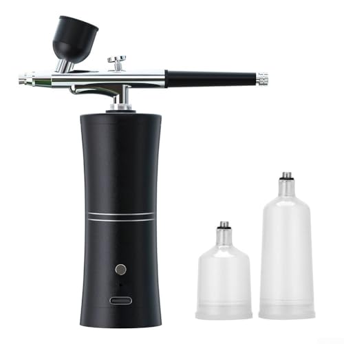 Zeroupshop Tragbares Farbsprühsystem mit einstellbarer Luftdruckkontrolle, 0,3 mm Spitze, professionelles Airbrush-Set mit mehreren Bechern für Fahrzeugdekoration (Schwarz A) von zeroupshop