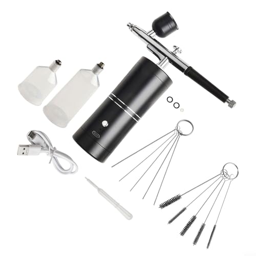 Zeroupshop Tragbares Farbsprühsystem mit einstellbarer Luftdruckkontrolle, 0,3 mm Spitze, professionelles Airbrush-Set mit mehreren Bechern für Fahrzeugdekoration (Schwarz B) von zeroupshop