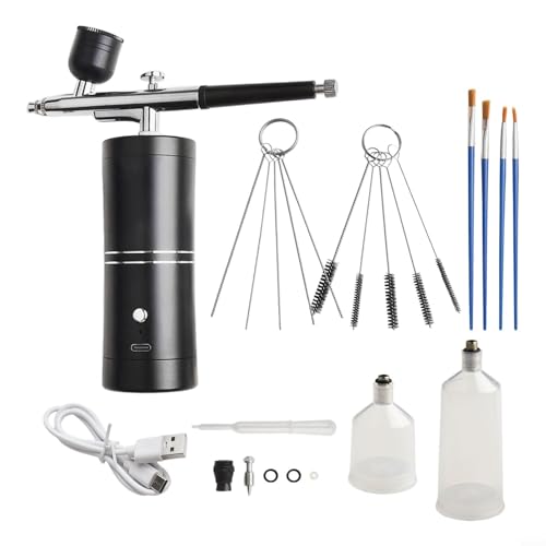 Zeroupshop Tragbares Farbsprühsystem mit einstellbarer Luftdruckkontrolle, 0,3 mm Spitze, professionelles Airbrush-Set mit mehreren Bechern für Fahrzeugdekoration (Schwarz C) von zeroupshop