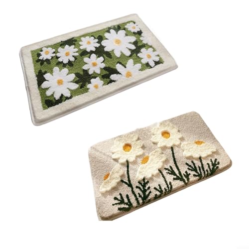 Zeroupshop Weiche Mikrofaser-Badematte mit floralem Blumenmuster und saugfähiger Plüsch-Oberfläche und rutschfester TPR-Unterseite, maschinenwaschbar, Badezimmerteppich, rechteckiges Design, 3,6 x 5,1 von zeroupshop