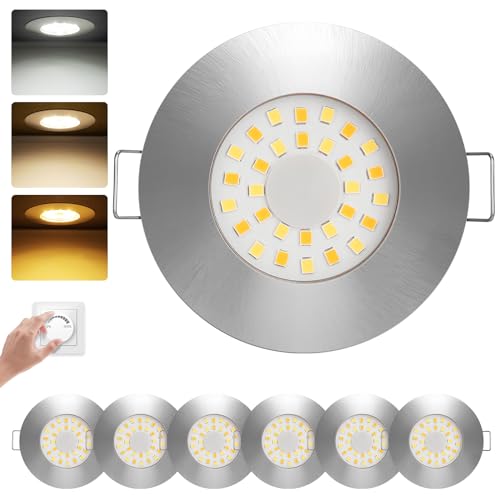 zexhy LED Einbaustrahler Dimmbar LED Spots 230v 5W Bad Einbauleuchten Edelstahldesign IP44 Deckenspots Warmweiß 3000K Neutralweiß 4000K Kaltweiß 6000K für Wohnzimmer,Badezimmer,Küche 6er Set von zexhy