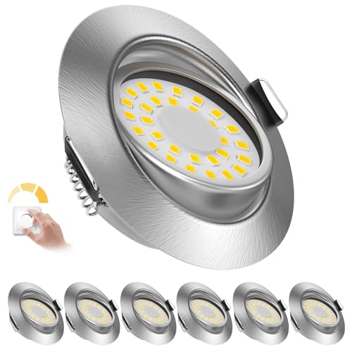 zexhy LED Einbaustrahler 230V Flach Dimmbar LED Spots 6W IP44 Bad Einbauleuchten Deckenspots Deckenstrahler,Warmweiß 3000K Schwenkbar Einbauspots für Badezimmer Küche Wohnzimmer,6er Set von zexhy