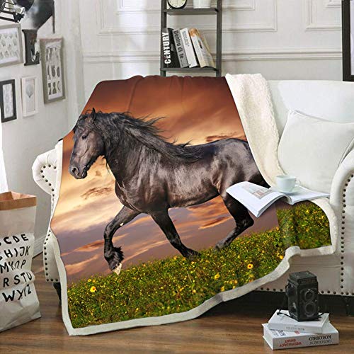 Überwurf mit 3D-Pferd-Druck, angenehme Wärme, weiche gemütliche Decke, Fleece-Decke, Couch-Decke, wendbar, Bett-Überwurf, TV-Decke, bequem, pflegendes Geschenk (Überwurf 152,4 x 203,2 cm) von zfproduct