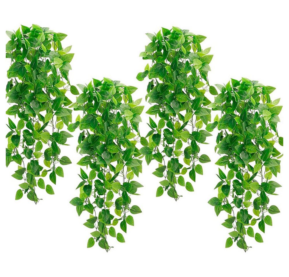 Kunstpflanze 4 Stück Künstliche Hängepflanze,110cm hängendes Grün Blätter Girlanden, zggzerg von zggzerg
