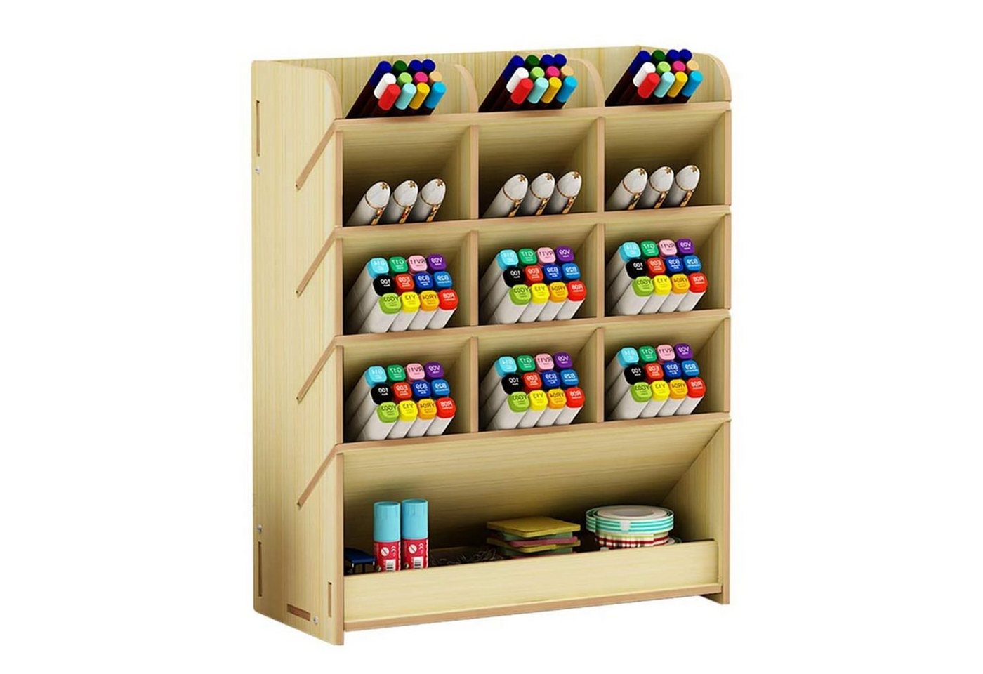 Ablageregal Stifthalter Aufbewahrungsbox aus Holz, multifunktionaler Schreibtisch-Organizer für Zuhause, Büro und Schule von zggzerg