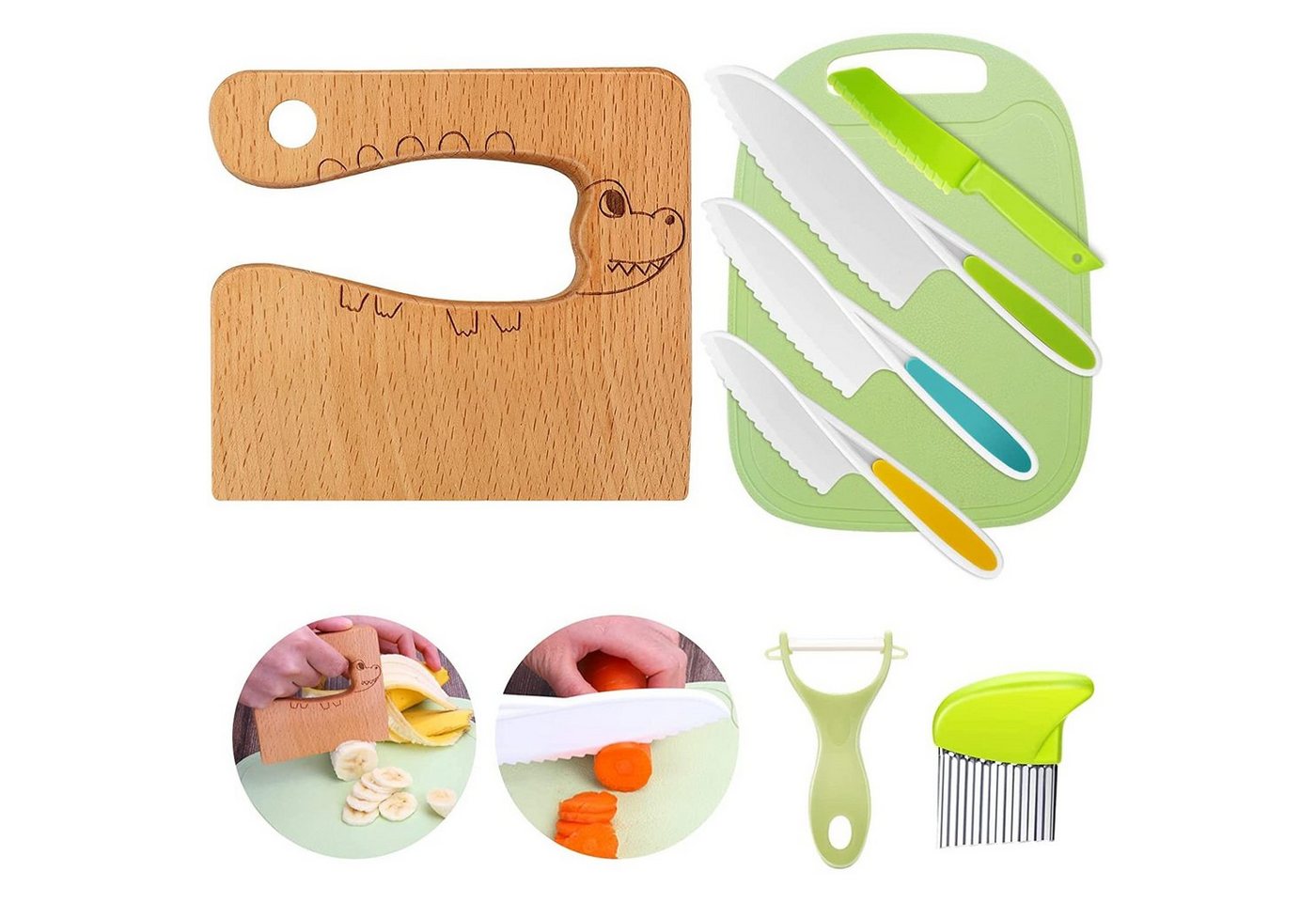 zggzerg Kinderkochmesser Kinder Küchenmesser-Set mit Holzmesser, Schneidebrett und Schäler von zggzerg