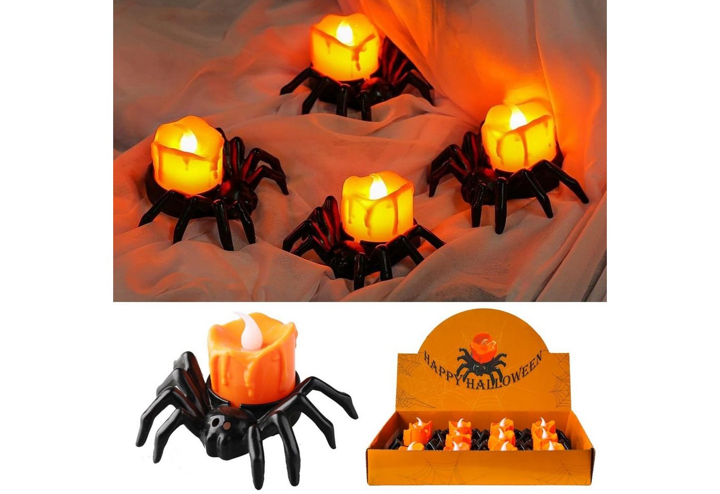 zggzerg LED-Kerze Halloween Spinne Kerzenlicht - 12 Stück LED Deko Flammenlos Teelichter (12-tlg) von zggzerg