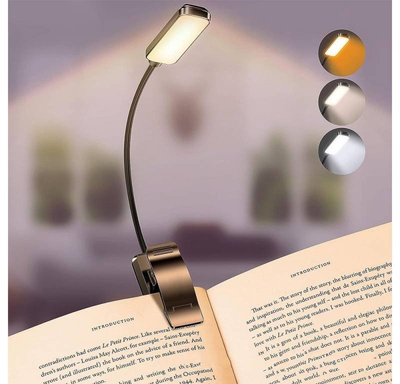 zggzerg LED Leselampe Leselampe Buch Klemme, 360° Flexibel Buchlampe, 3 Farbtemperatur Modi, USB Wiederaufladbare Klemmleuchte mit 9 LEDs, für Nachtlesen ins Bett von zggzerg