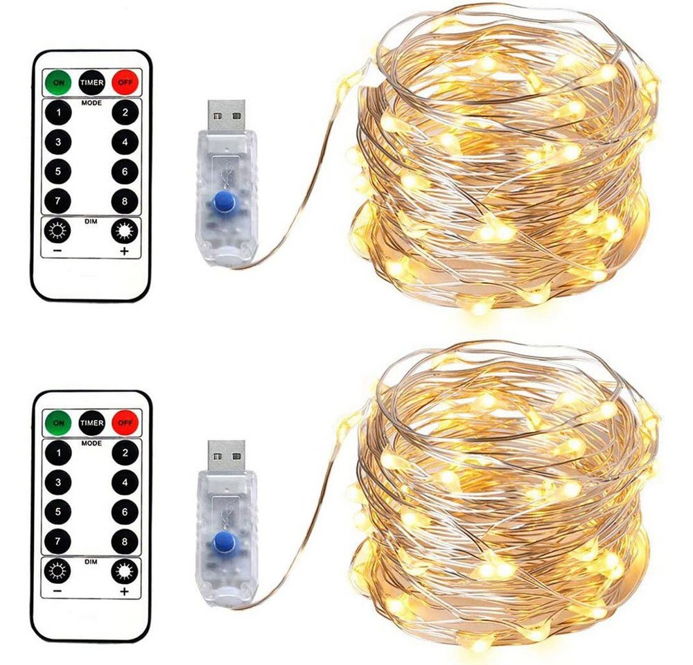 zggzerg LED-Lichterkette 2 Stück USB Kupferdraht Lichterkette mit Fernbedienung 8 Modi,10M/20M von zggzerg