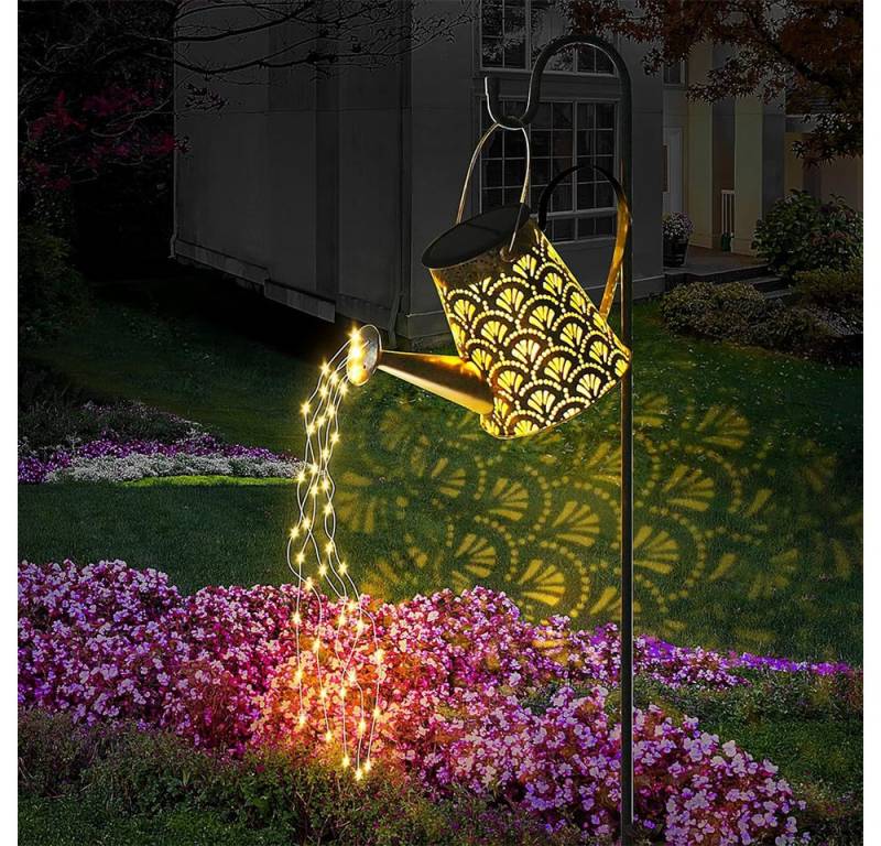 zggzerg LED Solarleuchte Solar Gießkanne Lichterkette Aussen mit Schäferhaken,Außen LED Lichter, Vintage LED Lichterkette Aussen für Garten Hofweg Balkon Terrasse Deko von zggzerg