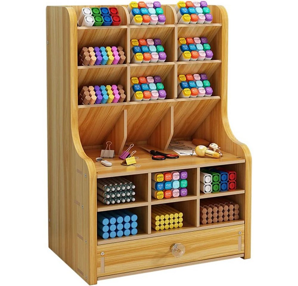 zggzerg Regal-Schreibtisch Stift Organizer aus Holz mit Schublade, Schreibtisch DIY Stifthalter, Hergestellt aus Naturholz von zggzerg