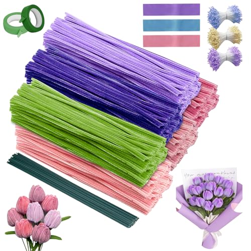 600 Stück Pfeifenreiniger Set, 6 Farben Chenilledraht für Basteln und Dekorieren, Bunt Plüschdraht DIY Craft Projekte, Pfeifenputzer zum Basteln, Floristenbedar von zgpzlhd