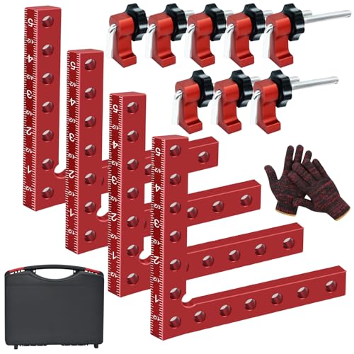 90 Grad Positionierwinkel, 4 Stück Rechtwinklige Klemmen aus Aluminiumlegierung (14 cm/5,5 Zoll), Holzbearbeitungswerkzeuge Zimmermannswinkel für Holzbearbeitung, Heimwerken, Handwerk (Rot) von zgpzlhd