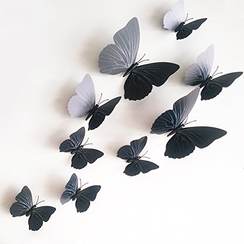 12 x 3D Schmetterling Wanddeko Tischdeko Aufkleber Wand Sticker Kühlschrank Magnet Hauptdeko abmehmbar, Schwarz von zhangming®
