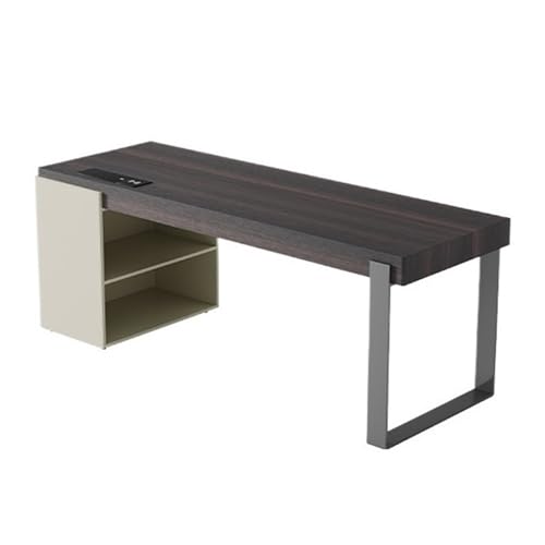 Bürotisch Moderner Home-Office-Schreibtisch in rauchfarbener Ausführung, geräumiger Laptop-PC-Schreibtisch mit Steckdosen, Schubladen und Ablageschrank Laptop-Gaming-Tisch(M) von zhangrui1888