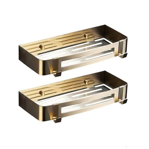 Duschablage Duschregale 2er-Pack – selbstklebendes Duschregal mit 4 beweglichen Haken, Dusch-Organizer aus Edelstahl ohne Bohren, einfach zu montierende Badezimmer-Aufbewahrung Handtuchhalter(Gold) von zhangrui1888