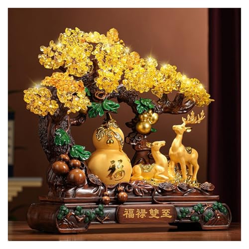 Kristallbaum Glücksbringer-Kalebasse-Citrin-Kristallbaum – Wohlstandskalebasse und Hirschfiguren zur Anziehung von Reichtum, Feng-Shui-Dekorationsstück for Zuhause oder das Büro Bonsai-Baum(Yellow,Mit Kristallbaum Glücksbringer-Kalebasse-Citrin-Kristallbaum – Wohlstandskalebasse und Hirschfiguren zur Anziehung von Reichtum, Feng-Shui-Dekorationsstück for Zuhause oder das Büro Bonsai-Baum(Yellow,Mit von zhangrui1888
