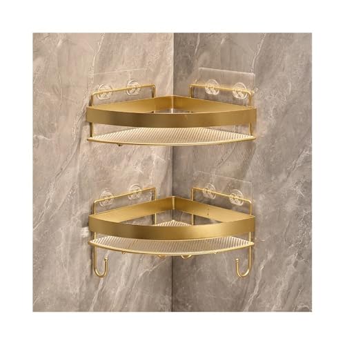 zhangrui1888 Duschablage 2er-Pack Eck-Duschregale mit Haken, dreieckige Duschregale zur Wandmontage, Dusch-Organizer aus Acryl ohne Bohren mit Metallzaun for das Badezimmer Handtuchhalter(Gold) von zhangrui1888