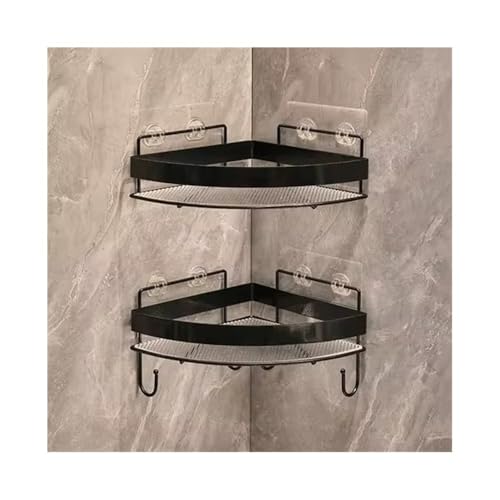 zhangrui1888 Duschablage 2er-Pack Eck-Duschregale mit Haken, dreieckige Duschregale zur Wandmontage, Dusch-Organizer aus Acryl ohne Bohren mit Metallzaun for das Badezimmer Handtuchhalter(Schwarz) von zhangrui1888