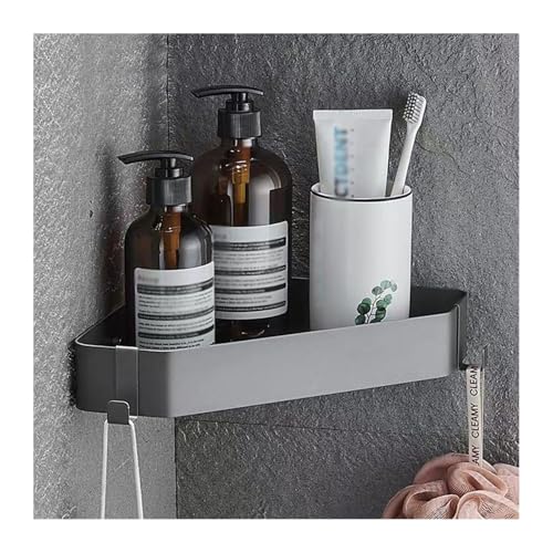 zhangrui1888 Duschablage Eck-Badezimmerregal, wandmontiertes Eck-Duschregal, Dusch-Organizer aus 304 Edelstahl ohne Bohren mit 2 Haken, 3 Farben Handtuchhalter(Gun Gray) von zhangrui1888