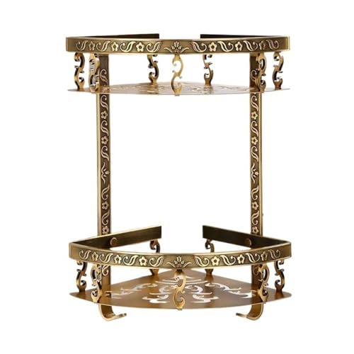 zhangrui1888 Duschablage Eck-Duschregal mit 2 Ebenen zur Wandmontage, Eck-Duschkorb aus antikem Metall mit exquisiter Schnitzerei, Duschregal-Organizer mit 2 Haken Handtuchhalter von zhangrui1888