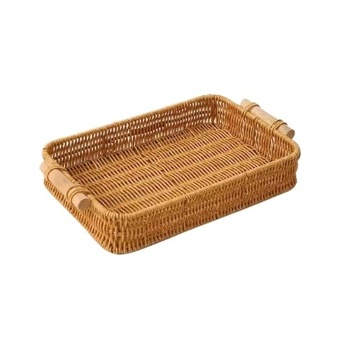 zhangrui1888 Obstkorb Handarbeit Gewebt Rattan Lagerung Tablett Platz Weidenkorb Holz Griff Brot Lebensmittel Tablett Obstkorb-Schale von zhangrui1888