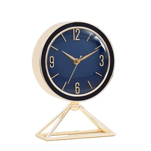 zhangrui1888 Tischuhren Luxus Wohnzimmer Metall Tischuhren Elektronische Moderne Stille Schreibtisch Uhren Dekorative Batterie Betrieben Einfache Design Vintage Schreibtischuhr(Blue) von zhangrui1888