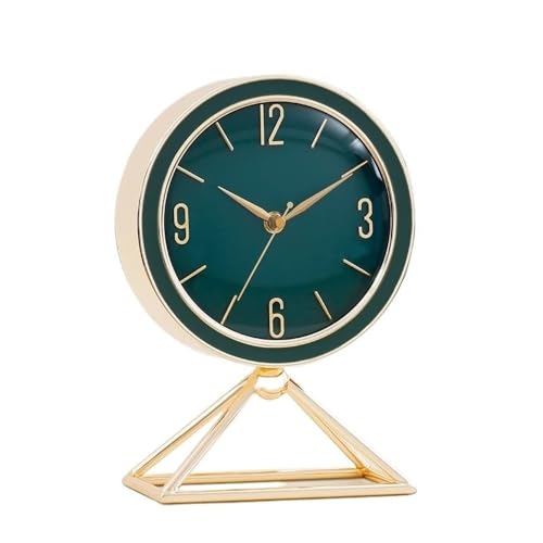 zhangrui1888 Tischuhren Luxus Wohnzimmer Metall Tischuhren Elektronische Moderne Stille Schreibtisch Uhren Dekorative Batterie Betrieben Einfache Design Vintage Schreibtischuhr(Green) von zhangrui1888