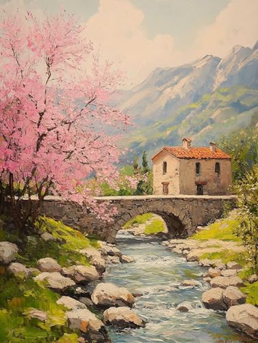Diamond Painting Erwachsene Brücke Diamant Painting Kinder Fluss Diamond Painting Bilder Set für Anfänger, 5D Diamant Malerei Kreuzstich Bastelset Erwachsene für Deko Wohnzimmer 60X80CM, Model 158 von zhangzen