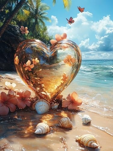 Strand Malen Nach Zahlen Erwachsene, Herz Malen Nach Zahlen XXL 20X30CM, Ölgemälde Kunst Handwerk Set mit Pinseln und Acrylfarbe, Paint by Numbers für Deko Wohnzimmer, Geschenke für Frauen, Model 379 von zhangzen