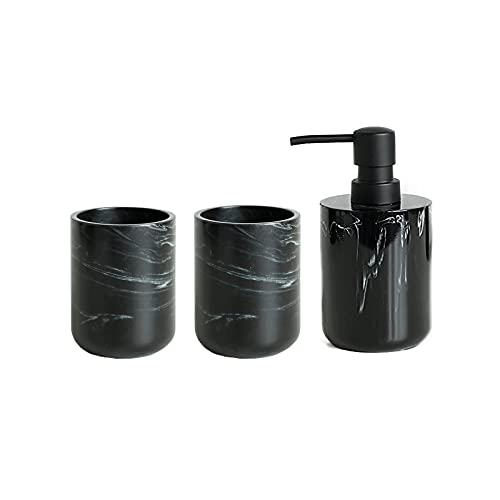 zhanwang Marmor Badezimmer-Set, 5-teilig, inklusive Seifenspender, Zahnbürstenhalter, Zahnputzbecher, Seifenschale und Toilettenbürste (schwarz-3) von zhanwang