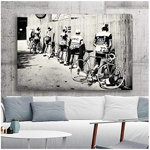 zhaoyangeng Vintage Fahrrad Foto Poster Mit Schwarz-Weiß-Radfahrer-Druck, Für Badezimmer Dekor, Mit Rennrad-Druck, Wandkunst- 50X70Cm Ungerahmt von zhaoyangeng