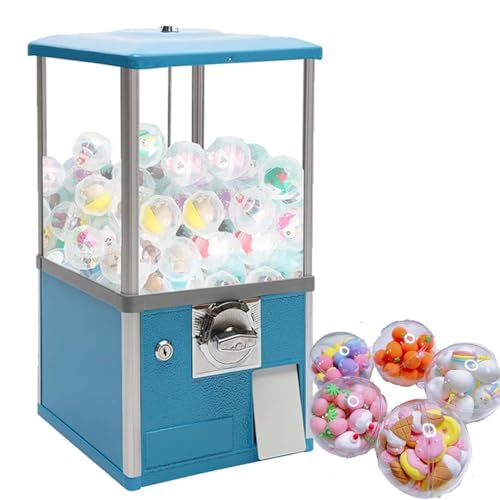 Gashapon-Automat Groß, 360° Drehung, 150–200 Kapseln, für Einkaufszentren, Freizeitparks, münzbetriebener Bonbon- und Kapselautomat, stromfrei, Metall/ABS, 26×29×53 cm(Blue) von zhenmaster