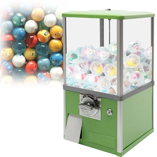 Gashapon-Automat Groß, 360° Drehung, 150–200 Kapseln, für Einkaufszentren, Freizeitparks, münzbetriebener Bonbon- und Kapselautomat, stromfrei, Metall/ABS, 26×29×53 cm(Green) von zhenmaster