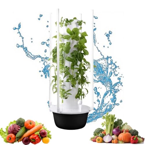 Hydroponischer Indoor Pflanzturm mit 9 Schichten, LED-Beleuchtung, Timer & Pumpe, Vertikales Smart Gartensystem, BPA-frei, selbstbewässernd, ideal für Salat, Gemüse & Kräuter(28Holes+LED) von zhenmaster