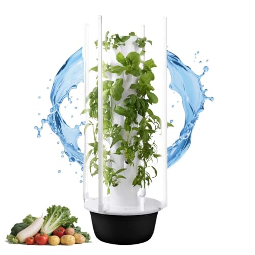 Hydroponisches Vertikales Pflanzsystem mit 9 Ebenen, LED-Wachstumslicht & Timer, Indoor Kräutergarten, BPA-frei, Selbstbewässerung, platzsparender Pflanzturm für Gemüse & Salate(36Holes+LED) von zhenmaster