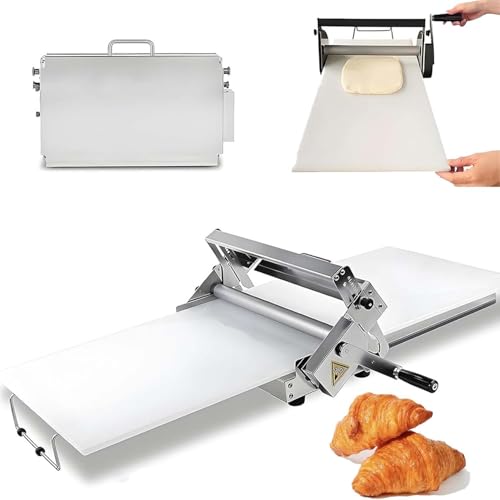 Manuelle faltbare Teigausrollmaschine, Edelstahl, Handkurbel, 0-25 mm Stärke justierbar, für Pizza, Croissants, Blätterteig, Gastronomie, Konditorei, Küche und Bäckerei(60x30cm) von zhenmaster