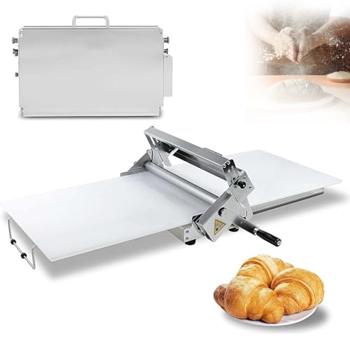 Teigausrollmaschine manuell, faltbar, Edelstahl, Handkurbel, 0-25 mm Stärke, ideal für Pizza, Croissants, Blätterteig, Küche, Café, Gastronomie, Konditorei, Bäckerei(60x30cm) von zhenmaster