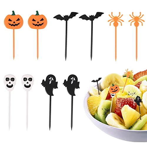 10 Stücke Mini Halloween-Obstgabel, Wiederverwendbare Kinder Obstgabel, Zahnstocher Dekoration Frucht Gabel Dekoration Mini Zahnstocher für Lebensmittel von zhibeisai