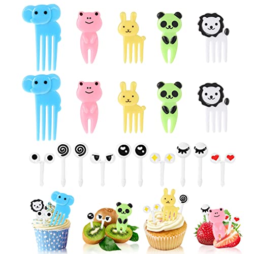 20 Stücke Assorted Cartoon Augen Tier Obst Gabel, Wiederverwendbare Zahnstocher Dekoration Frucht Gabel Dekoration Food Picks für Desserts Obst Gebäck Party von zhibeisai