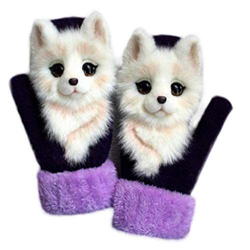 Zhichy Winter-Strickhandschuhe, niedlich, flauschig, 3D, Cartoon-Tier, Thermo-Fäustlinge, Weihnachtsgeschenke für Kinder und Freundin von zhichy