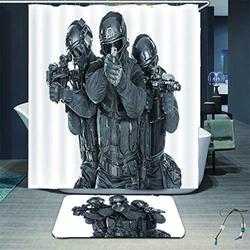 zhkn Duschvorhang Spezielle Polizei Muster Wasserdicht Formbeständig Bad Vorhang Waschbar Polyester Duschvorhänge Mit 12 Haken 180X200CM von zhkn