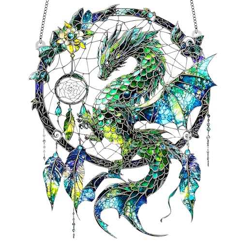 Drachen Traumfänger Sonnenfänger, Mystischer Drache Acryl Ornament Buntglas-Effekt Fenster hängende Bunte Fantasy Sonnenfänger für Innen Außen Fenster Garten Home Decor Drachen Traumfänger Sonnenfänger, Mystischer Drache Acryl Ornament Buntglas-Effekt Fenster hängende Bunte Fantasy Sonnenfänger für Innen Außen Fenster Garten Home Decor von zhongko