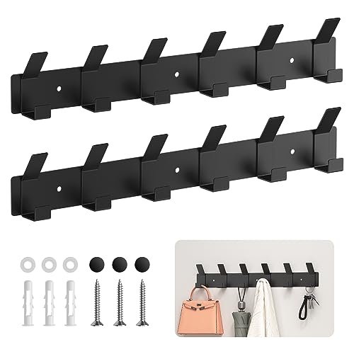 zhongko Garderobenhaken 2 Pack Kleiderhaken Wand mit 6 Pcs Haken Hakenleiste Schwarz Edelstahl Garderobe Garderobenleiste Wandgarderobe für Badezimmer, Küche, Wohnzimmer Und Flur von zhongko