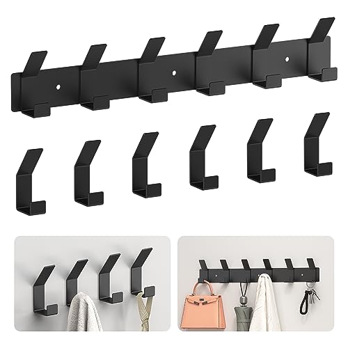 zhongko Garderobenhaken Kleiderhaken Wand mit 6 Pcs Haken Hakenleiste Schwarz Edelstahl Garderobe Garderobenleiste Wandgarderobe für Badezimmer, Küche, Wohnzimmer Und Flur, 1 Langhaken + 6 Einzelhaken von zhongko