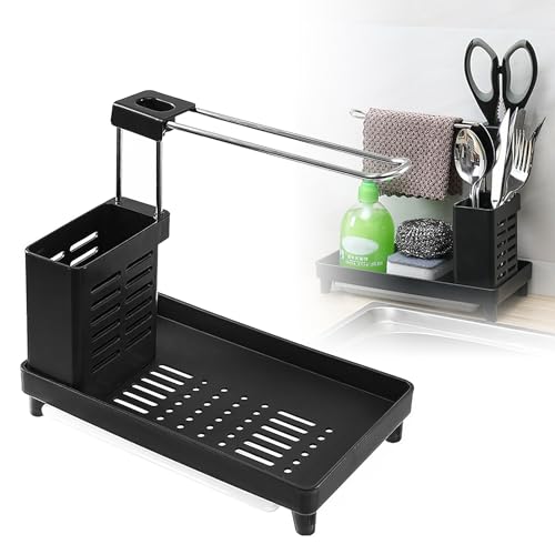 zhongko Spülbecken Organizer Spülbecken Caddy Organizer Kein Bohre Spülmittel Organizer Sink Organizer für Küche & Badezimmer mit Kunststoff Utensilien Korb, Abflusspfanne, Handtuchhalter und Haken von zhongko