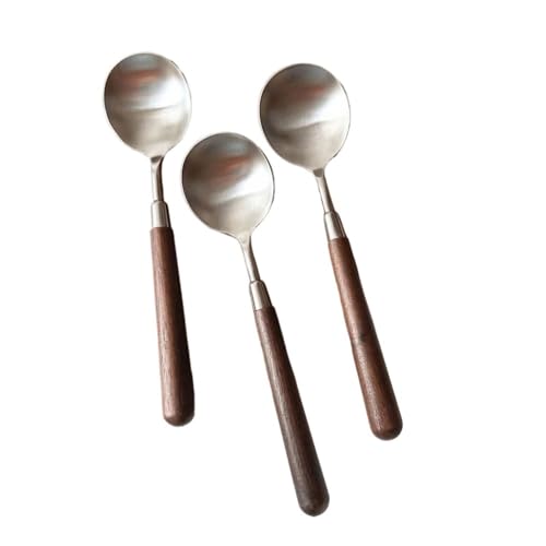 Löffel, 3 Stück Holzgriff Haushaltslöffel, rund, Edelstahllöffel Löffel, 3 Stück Holzgriff Haushaltslöffel, rund, Edelstahllöffel von zhongqunli