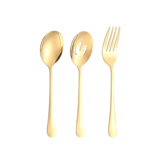 Löffel, 3-teiliger Servierlöffel aus Edelstahl, Utensilienlöffel-Buffet-Set(Gold) von zhongqunli