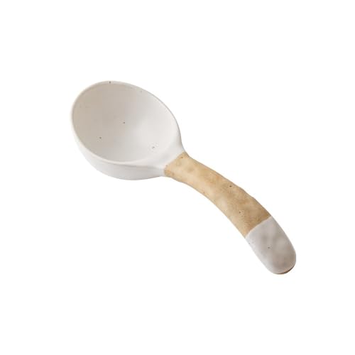 Löffel, Grober Keramik-Suppenlöffel im Vintage-Stil, verdickter Servierlöffel mit langem Griff(White) von zhongqunli