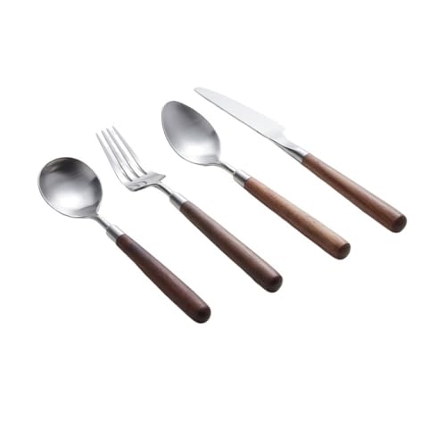 Löffel, Westerngeschirr aus 304 Edelstahl mit Holzgriff, dreiteiliges Set bestehend Messer, Gabel und Löffel von zhongqunli